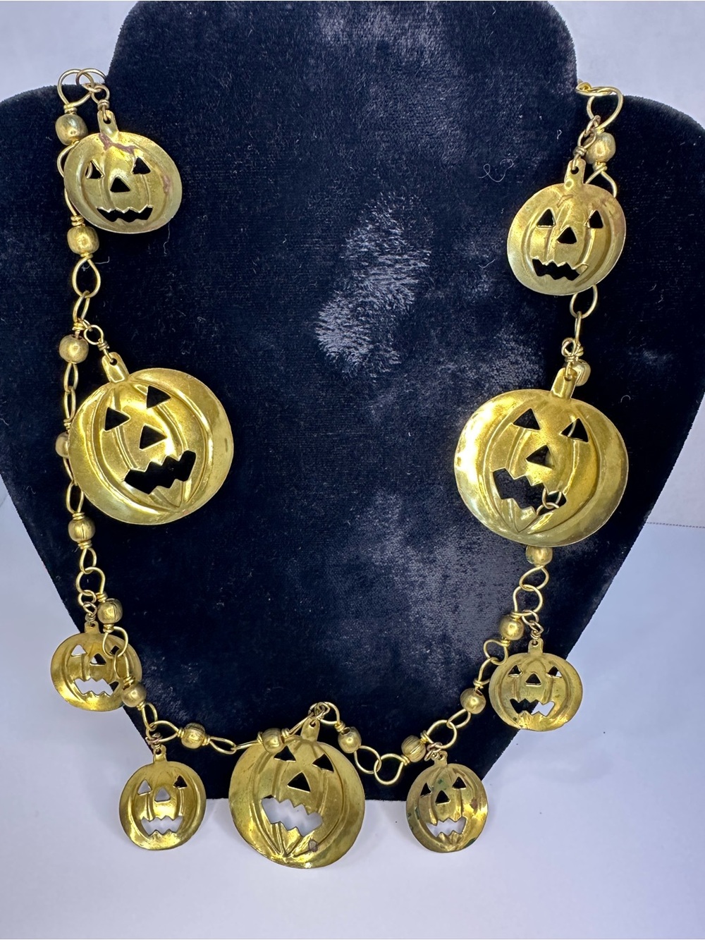 Vintage Brass Pumpkin Charm Necklace - Women Jewelry 16” - Picture 7 of 9